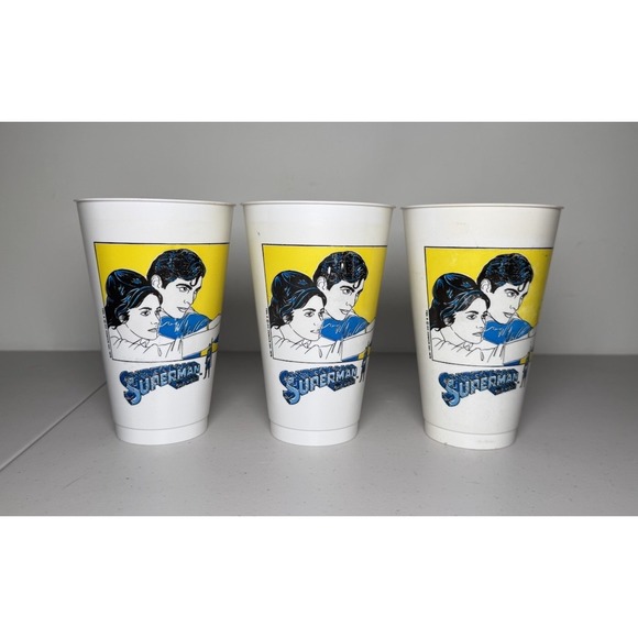 Pepsi Accessories - 1978 Superman The Movie Plastic Pepsi 3 pc Cup Set Vintage